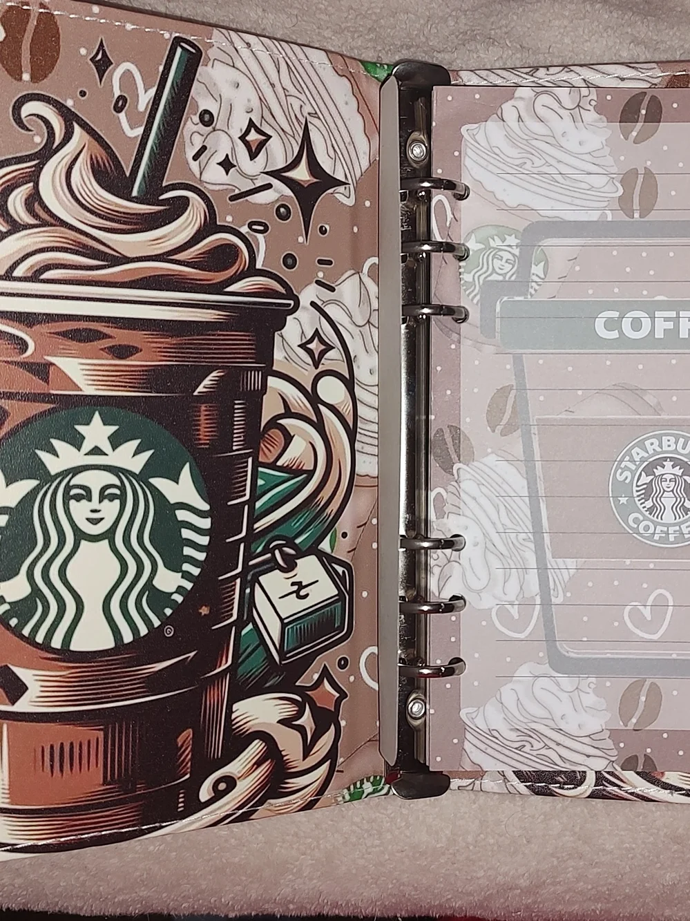 New! A5 Starbucks Brown & Green Illustrated Frappuccino Binder Notebook